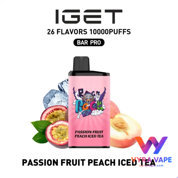 PASSION-FRUIT-PEACH-ICED-TEA-600x600 IGET BAR PRO 10,000 Puffs – Passion Fruit Peach Iced Tea - Image 1