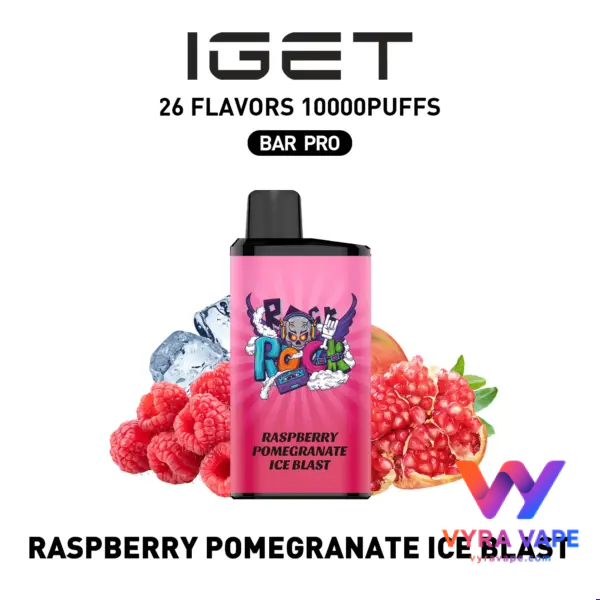 RASPBERRY-POMEGRANATE-ICE-BLAST-600x600 IGET BAR PRO 10,000 Puffs – Raspberry Pomegranate Ice Blast - Image 1