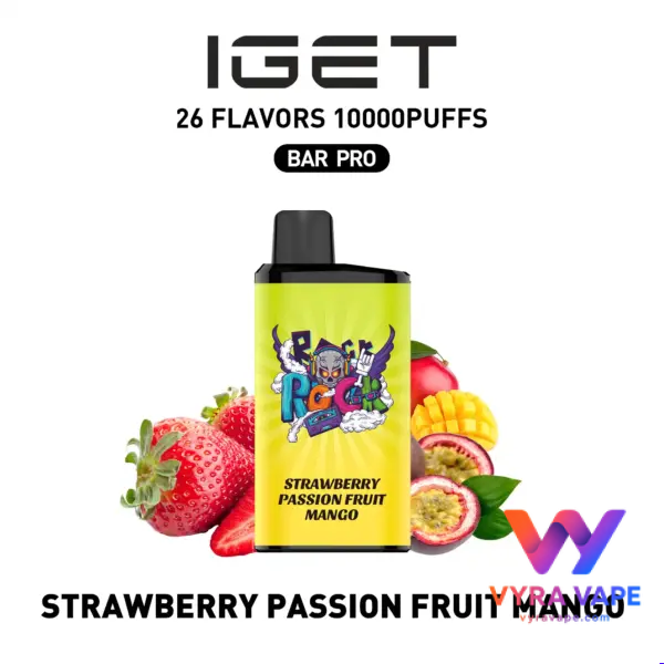 STRAWBERRY-PASSION-FRUIT-MANGO-600x600 IGET BAR PRO 10,000 Puffs – Strawberry Passion Fruit Mango - Image 1