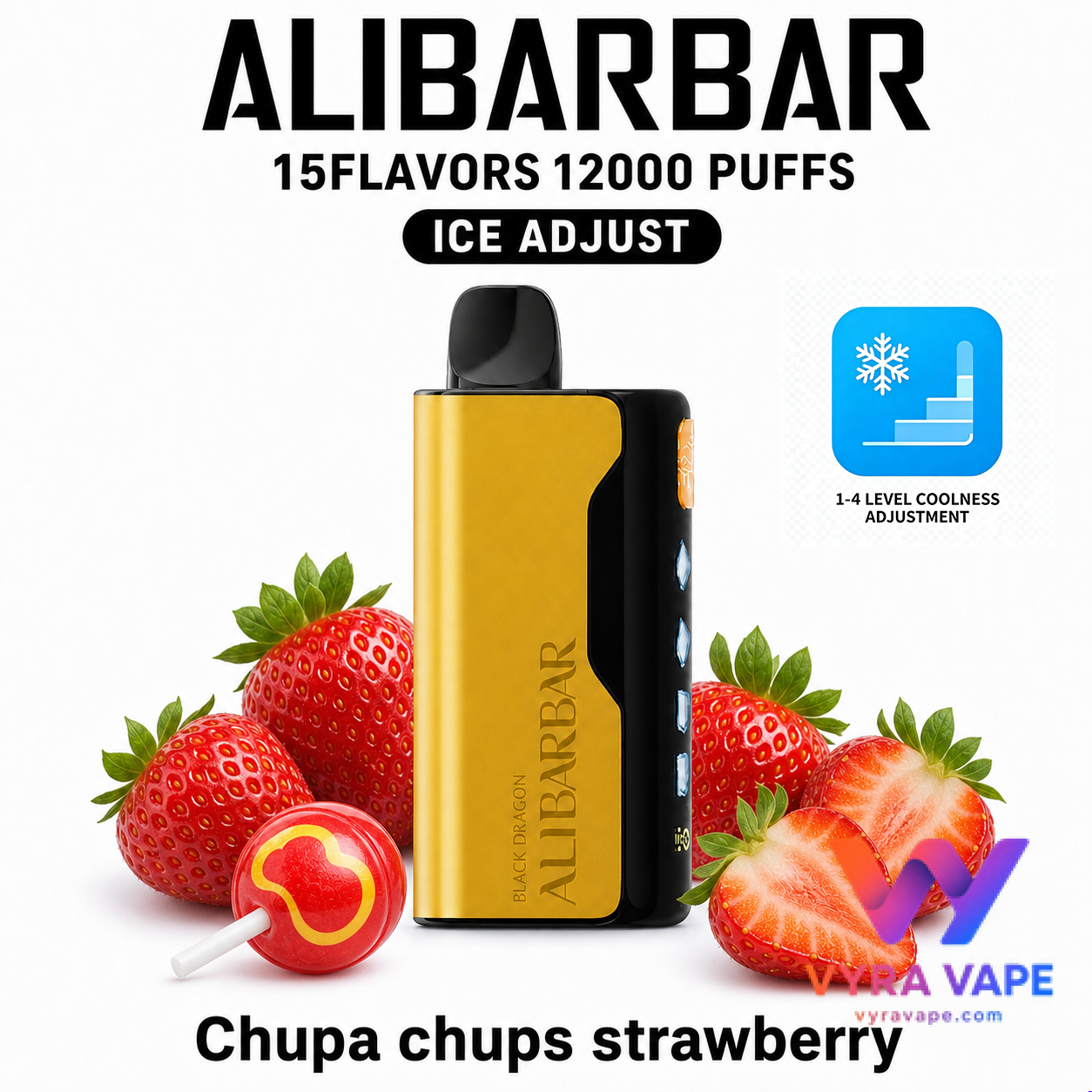 alibarbar-ice-adjust-chupa-chups-strawberry ALIBARBAR ICE ADJUST 12000 Puffs – Fresh Strawberry - Image 1