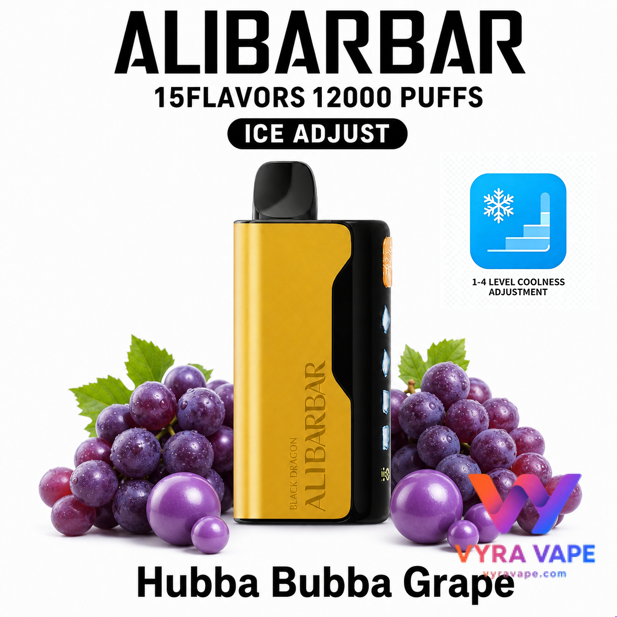 alibarbar-ice-adjust-hubba-bubba-grape ALIBARBAR ICE ADJUST 12000 Puffs – Hubba Bubba Grape - Image 1